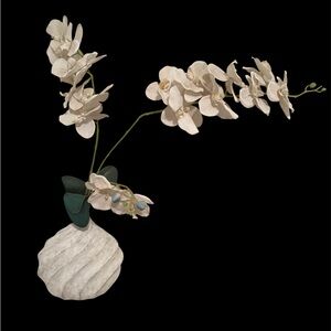 Hand Crafted Textured Swirl Vase Faux Phalaenopsis Orchid Floral Arrangement